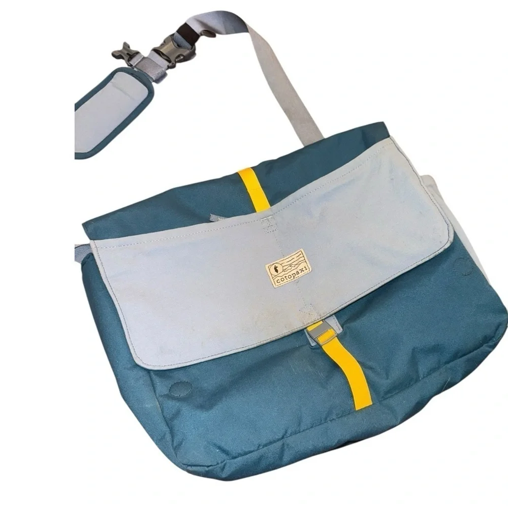 Cotopaxi Chuspa Teal/Gold Messenger  Travel Laptop Bag Tote 15L